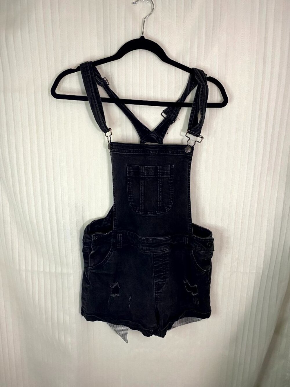 Wax Jean Black Denim Short Overalls